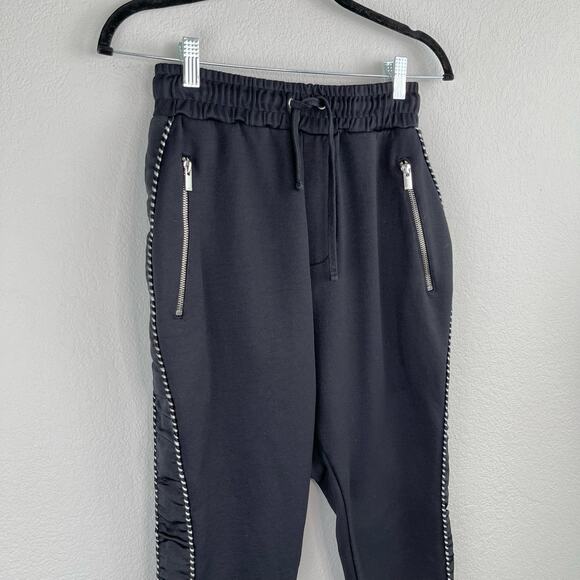 The Kooples Grosgrain Trim High Rise Tapered Black Ankle Jogger Sweatpants XS/LG - Picture 8 of 16